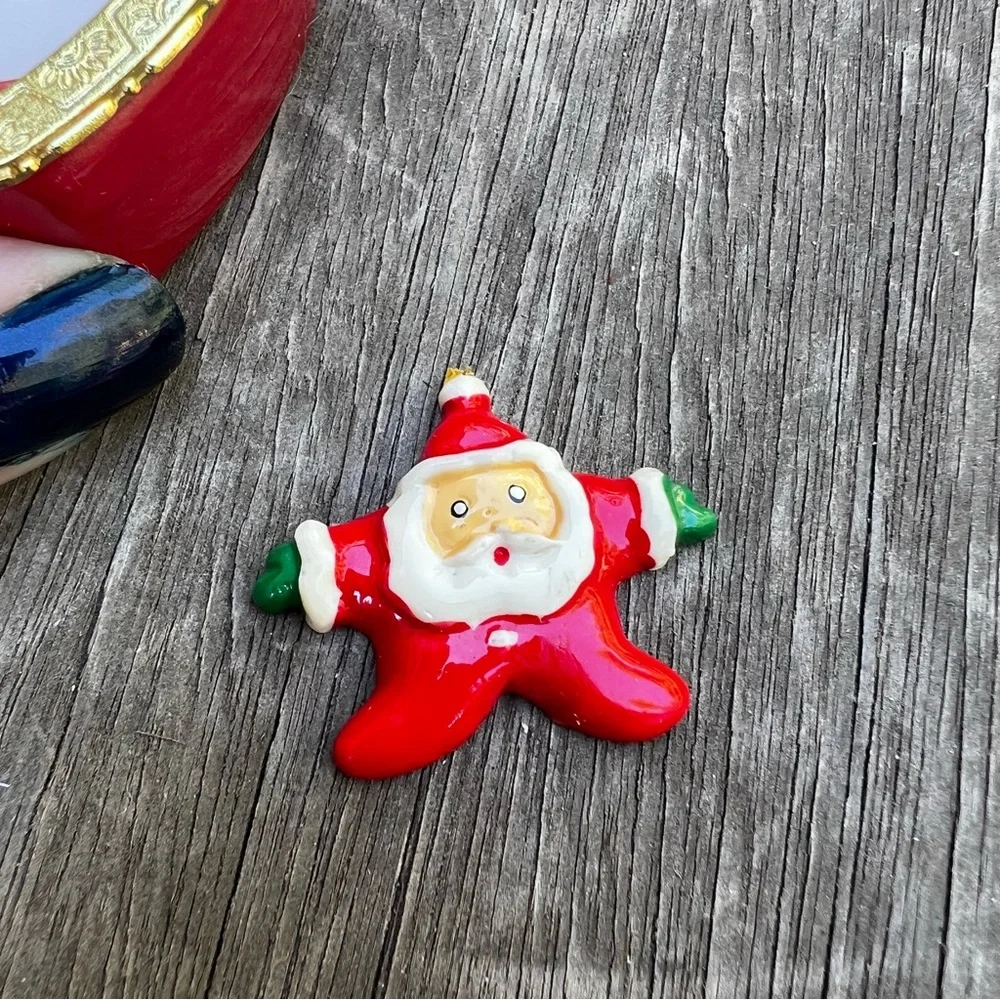 Porcelain Santa Christmas Heart Shaped Trinket Box